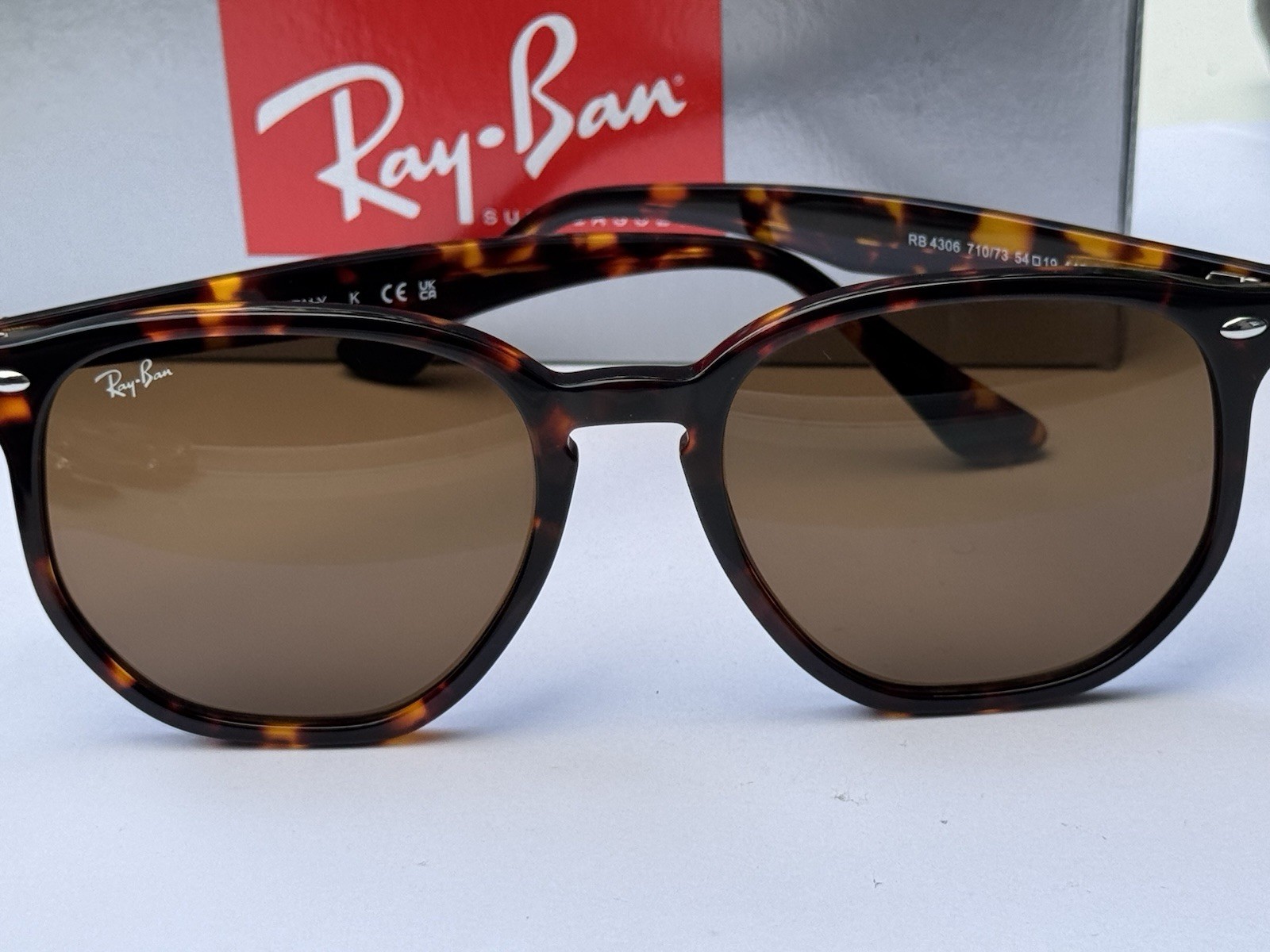 NEW Ray-Ban RB4306 710/73 Polished Light Havana/B-15 Brown Sunglasses 54mm