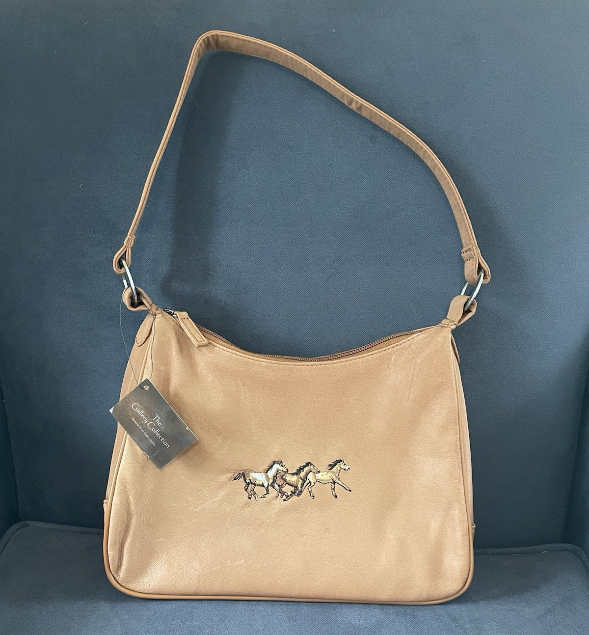 The Gallery Collection Genuine Leather Shoulder Bag Horse Embroidered Equestrian