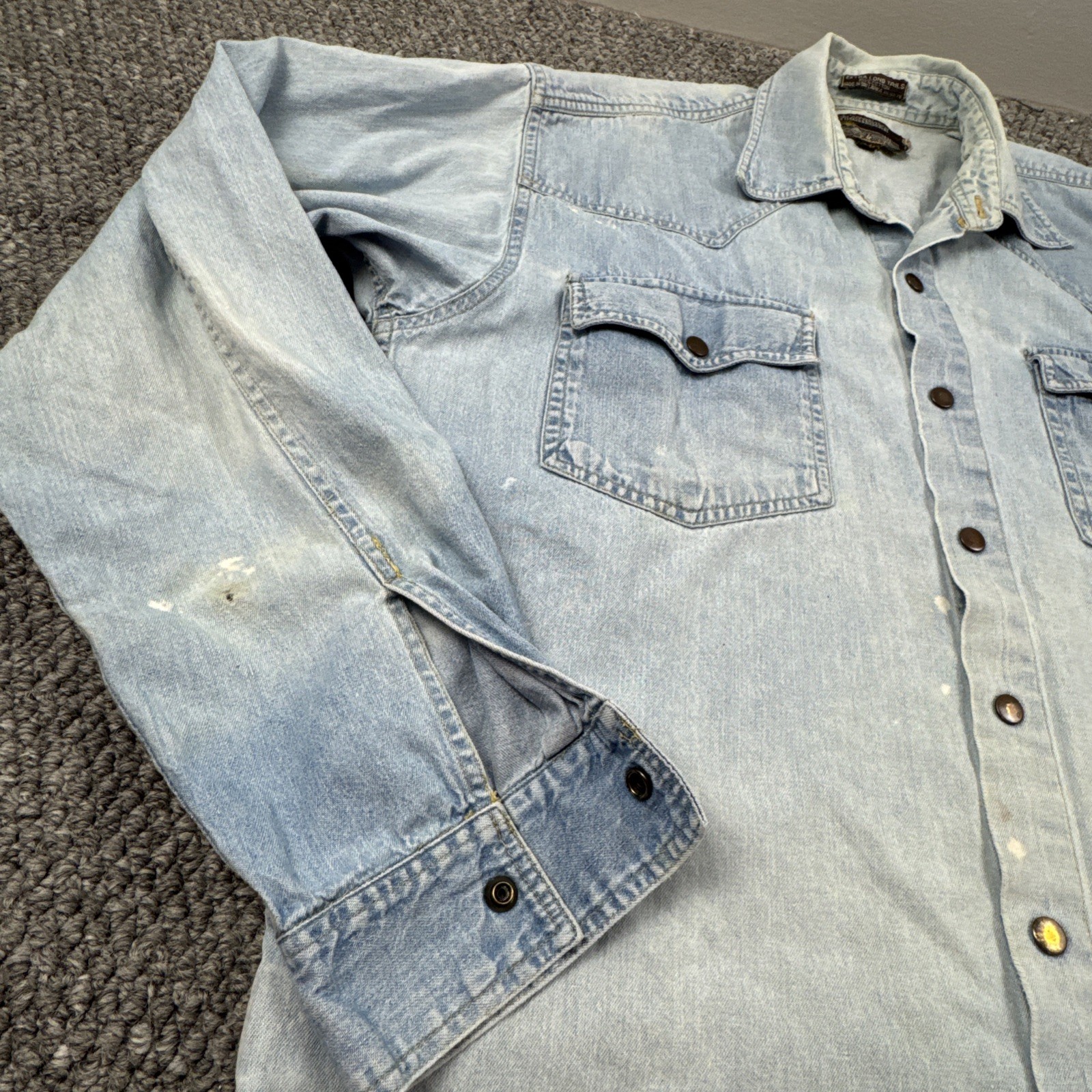 Vtg Plainsman Western Shirt M Snap Cowboy Rockabilly Grunge Extra Long Tails