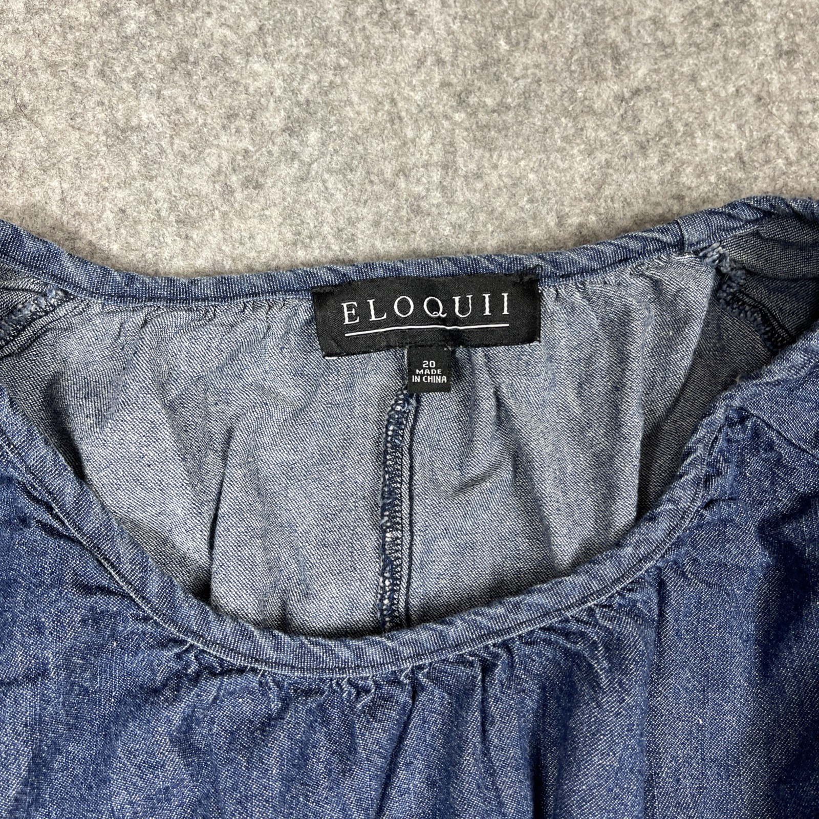 ELOQUII Chambray Tie Waist Tunic Top Sz 20 Dolman Batwing Sleeve 100% Cotton