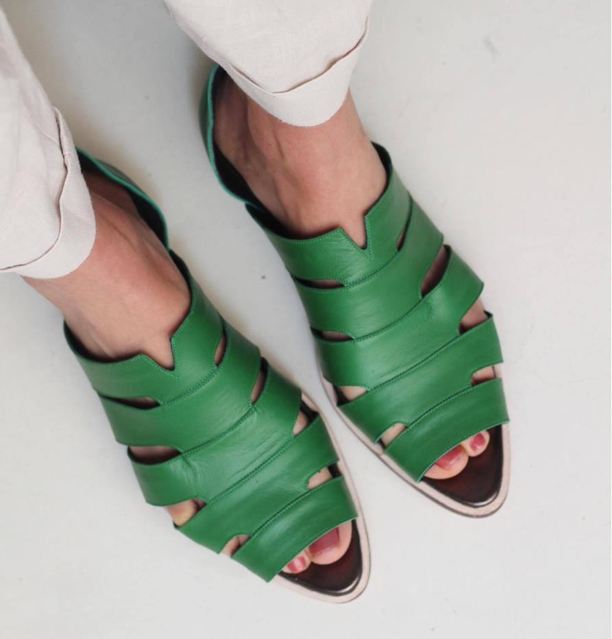 Women’s PU Leather Pointed Peep Toe Summer Sandals Hollow Breathable Shoes Flat