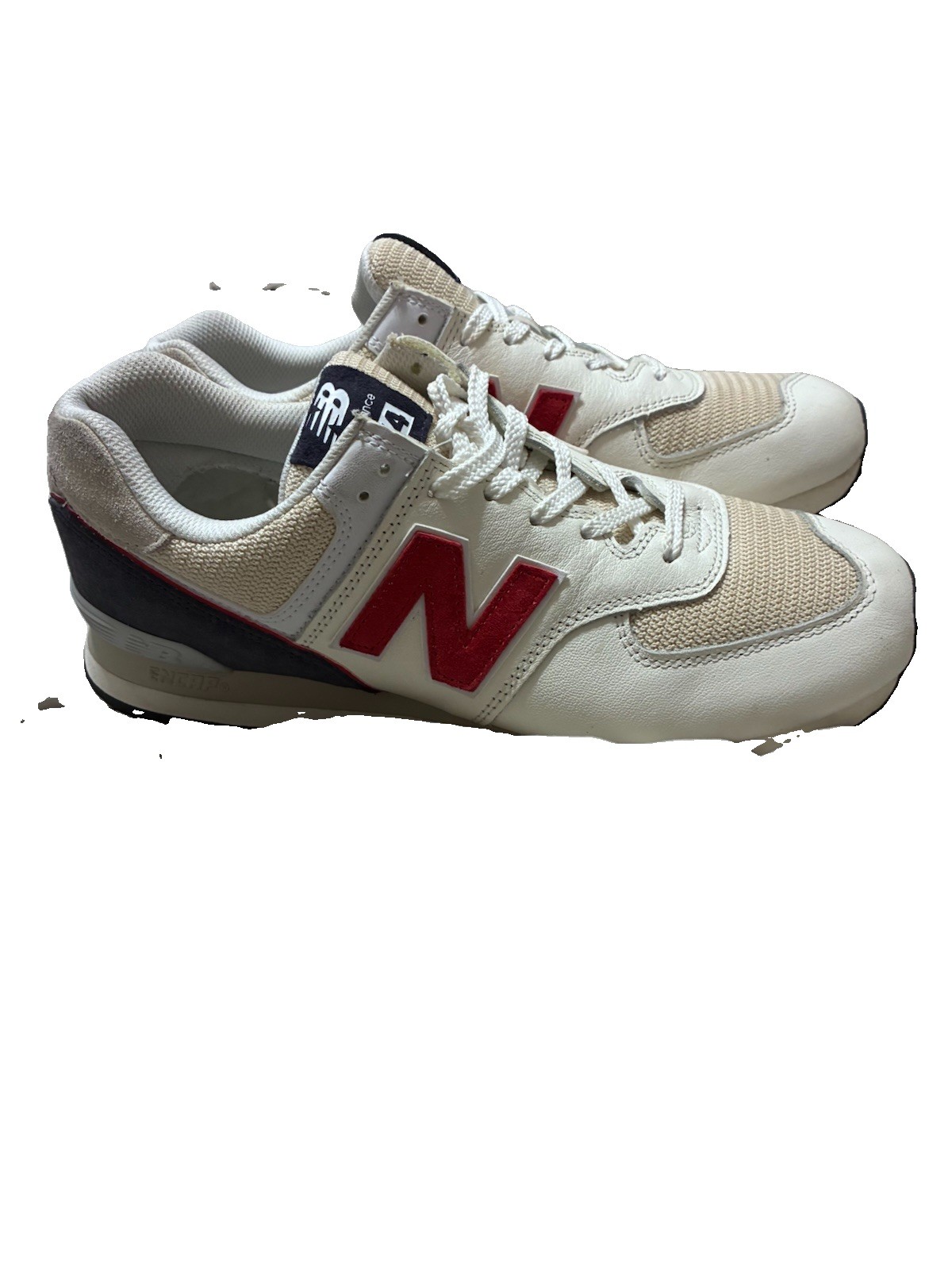 New Balance 574 Men’s Low Top Lace Up Sneakers White Beige Red Navy
