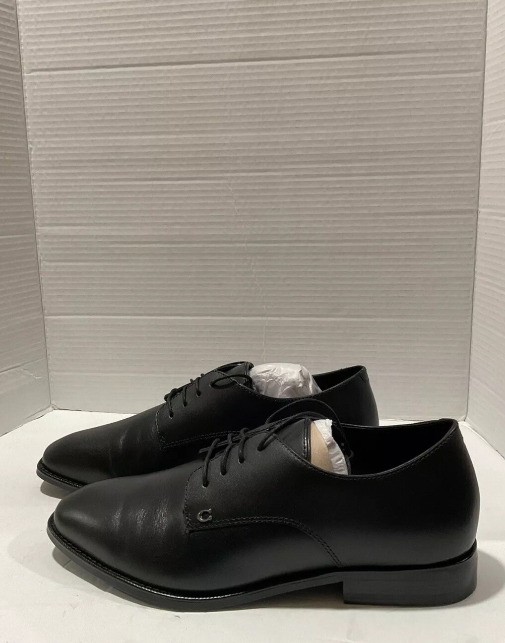 Coach Men’s Solid Black Colored Leather Metropolitan Derby Shoes Size US 7.5D