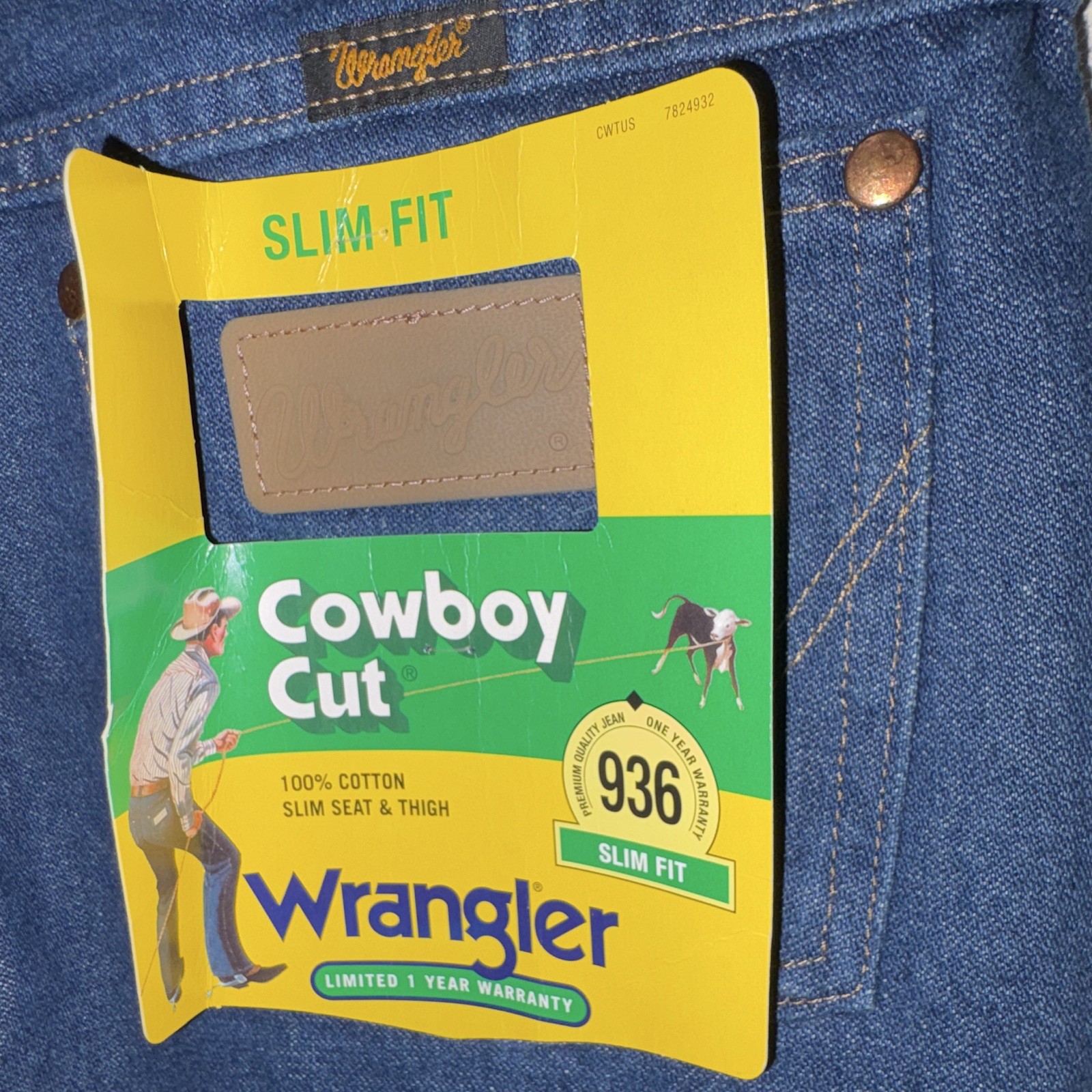 Wrangler Cowboy Cut Men’s Slim Fit Straight Leg Dark Wash Blue Denim Jeans