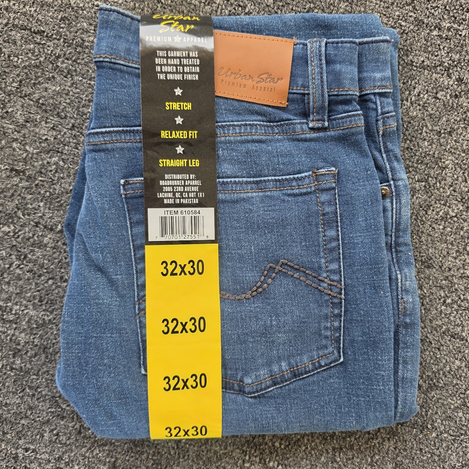 Urban Star Men’s Relaxed Fit Jeans Blue Stretch Straight Leg 32×30 New NWT