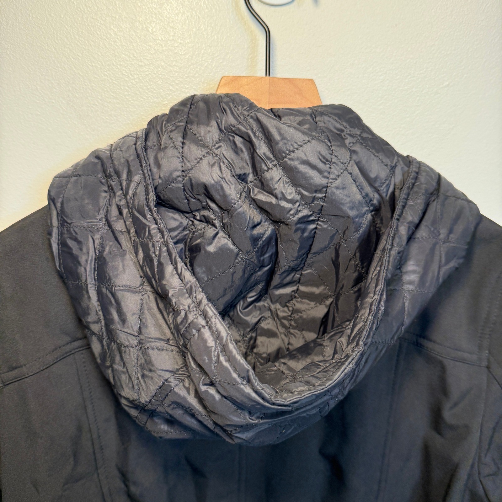 Calvin Klein Premium Women’s Softshell Belted Hooded Jacket Coat Black Large