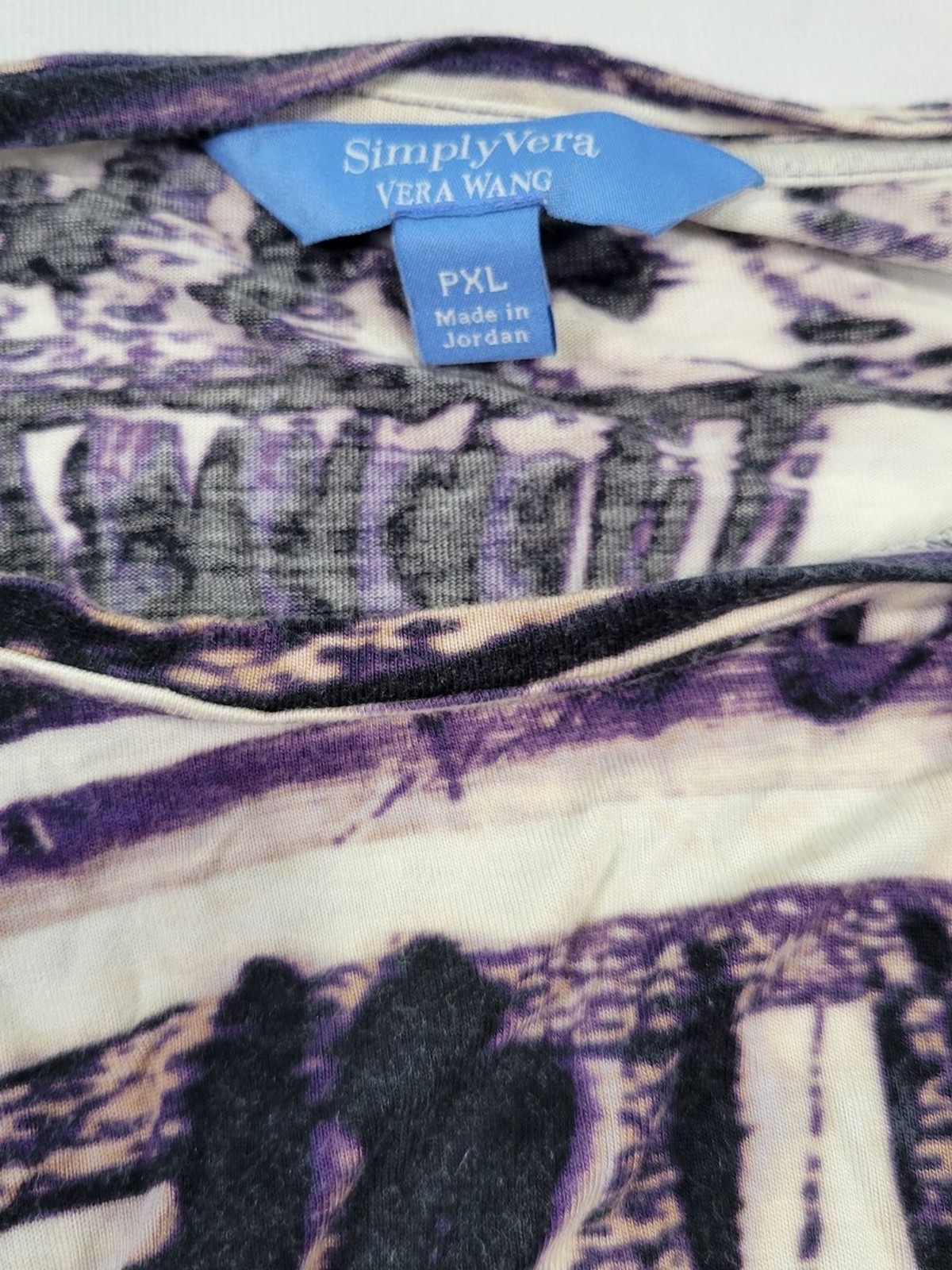 Simply Vera Vera Wang Long Sleeve Abstract Print Top in Black, Cream & Purple