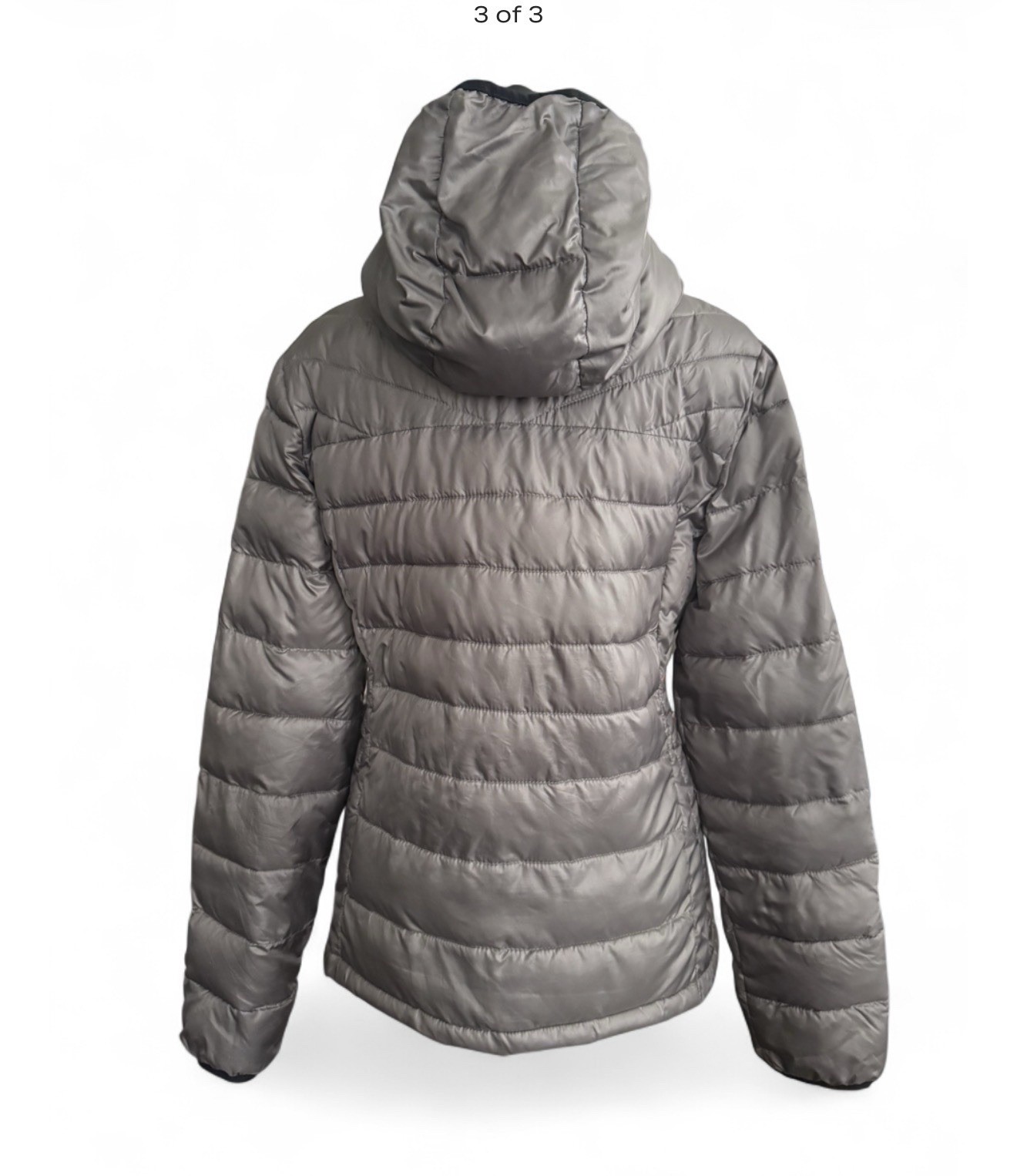 NOIZE Women’s Gray Hooded Puffer Jacket Full Zip Logo Accents Size L