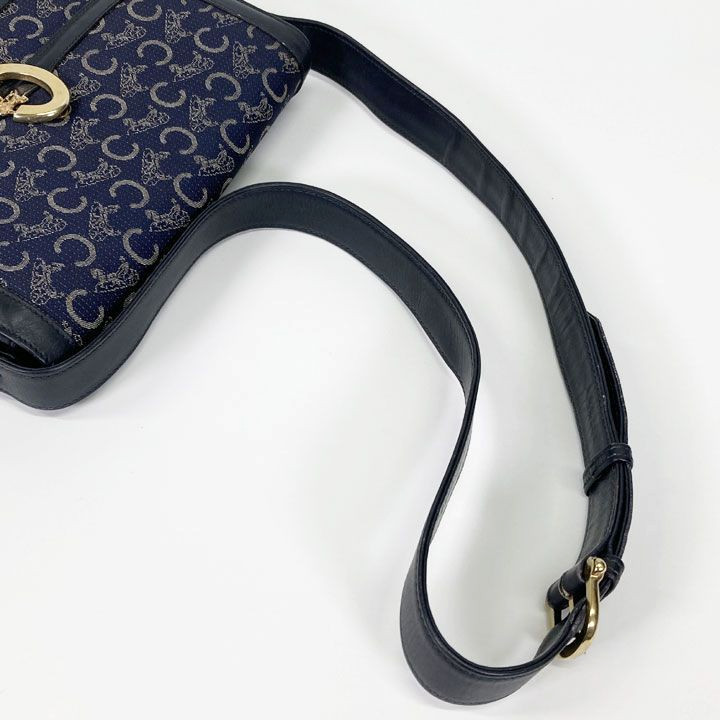 CELINE C Macadam Sulky Shoulder Bag Navy Canvas Leather Vintage Italy Authentic