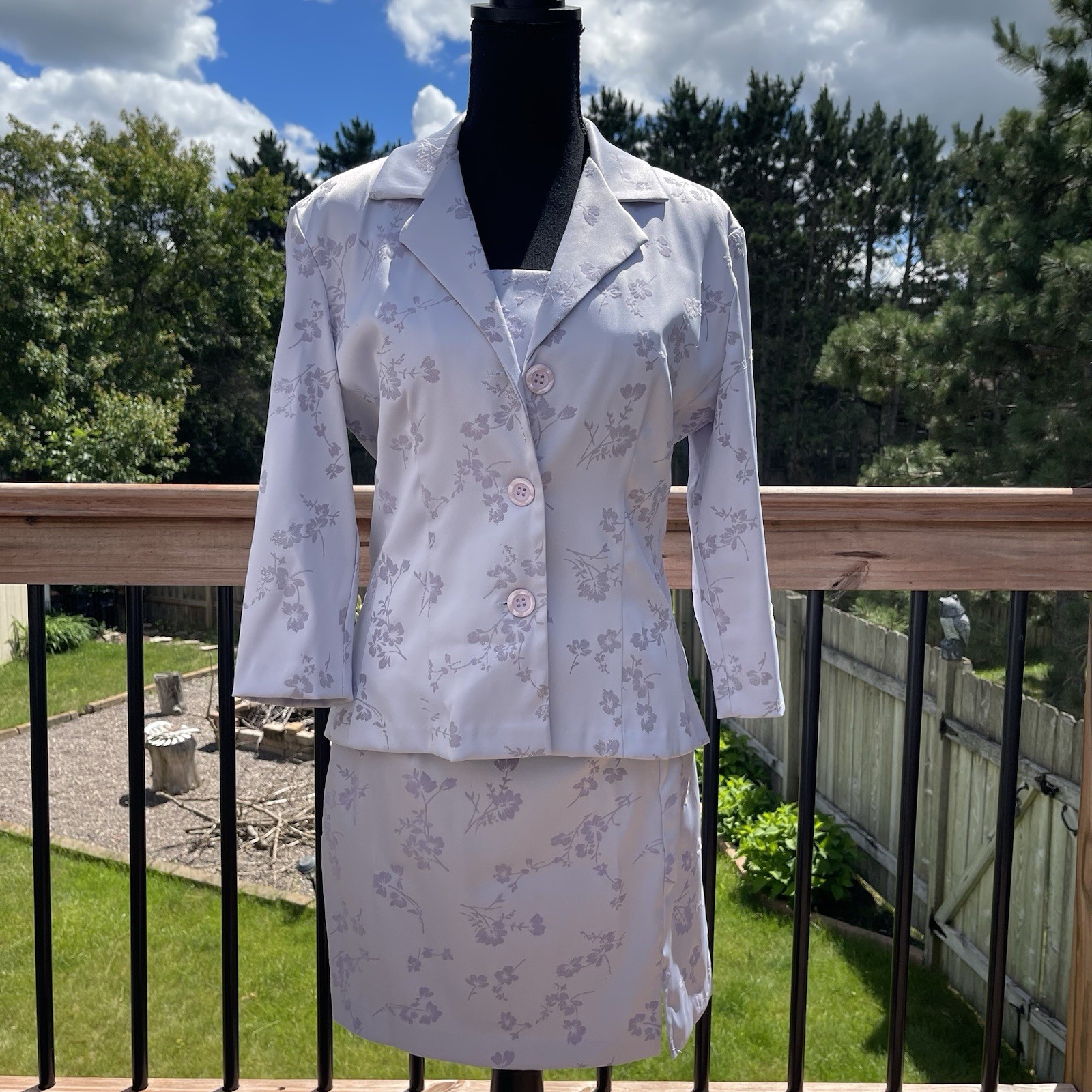 VTG Y2K 90s Breakin Loose 3 Pc Skirt Suit Set Lilac Floral Office Career Sz 7/8