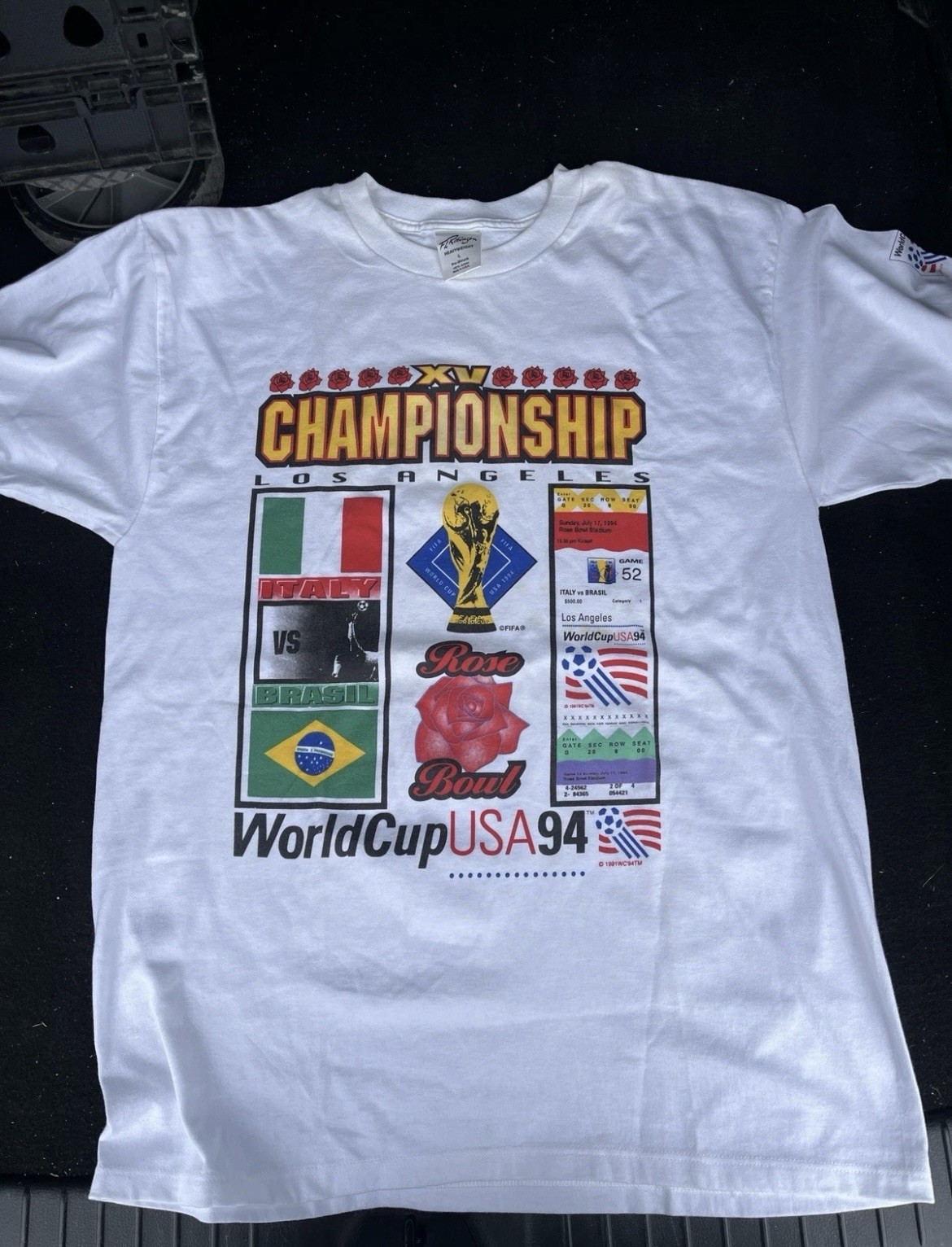 Vintage Tee 1990s FIFA World Cup USA Mens L 1994 Italy Vs Brasil Rose Bowl NWT