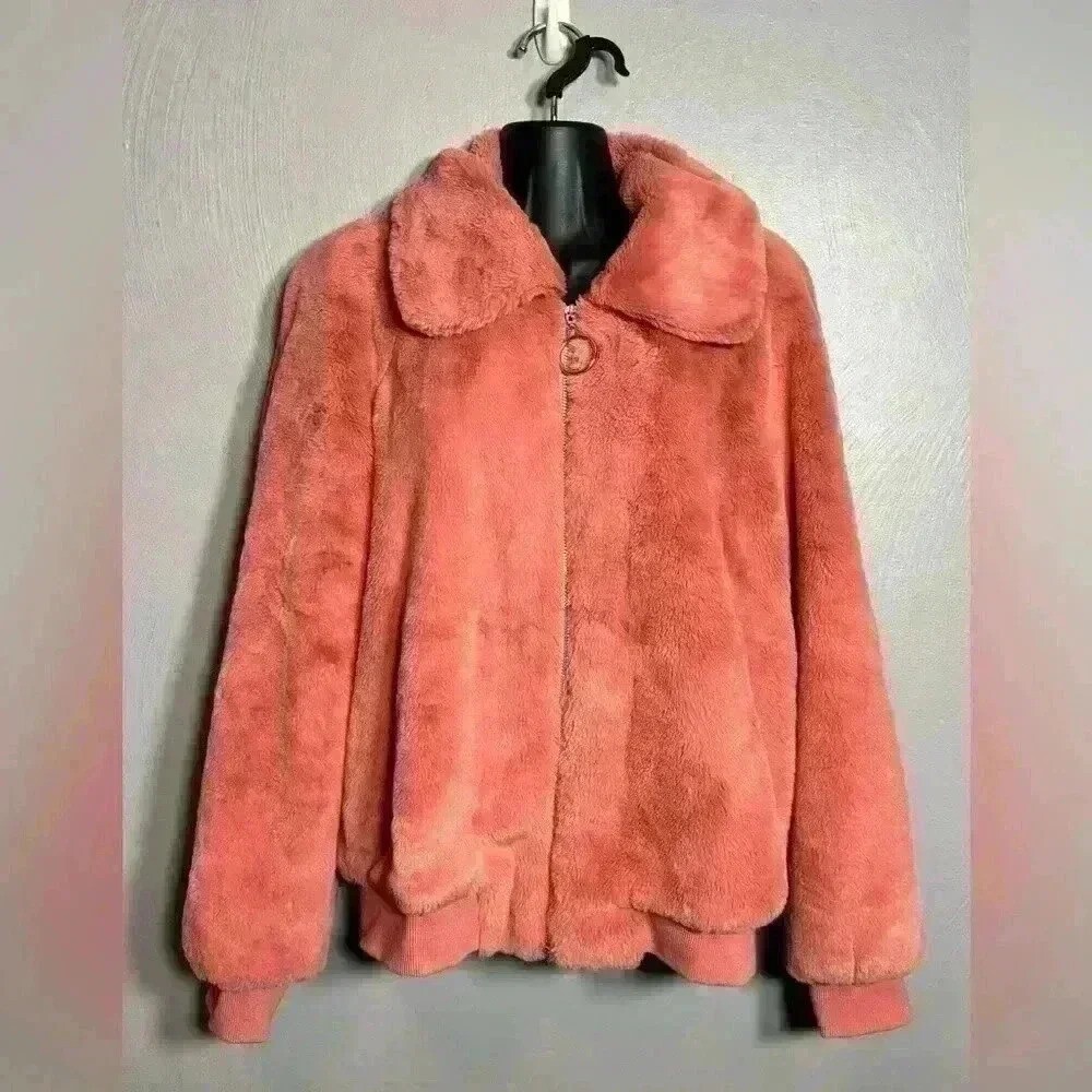 Molly Bracken Women’s Faux Fur Jacket Salmon Size Small