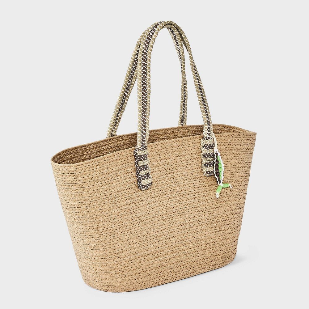 Straw Large Tote Bag with Fish Charm – Universal Thread Natural/Brown