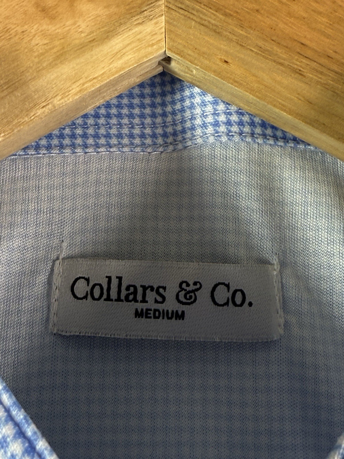 Collars & Co Blue Houndstooth Golf Dress Collar Polo Mens Medium NEW