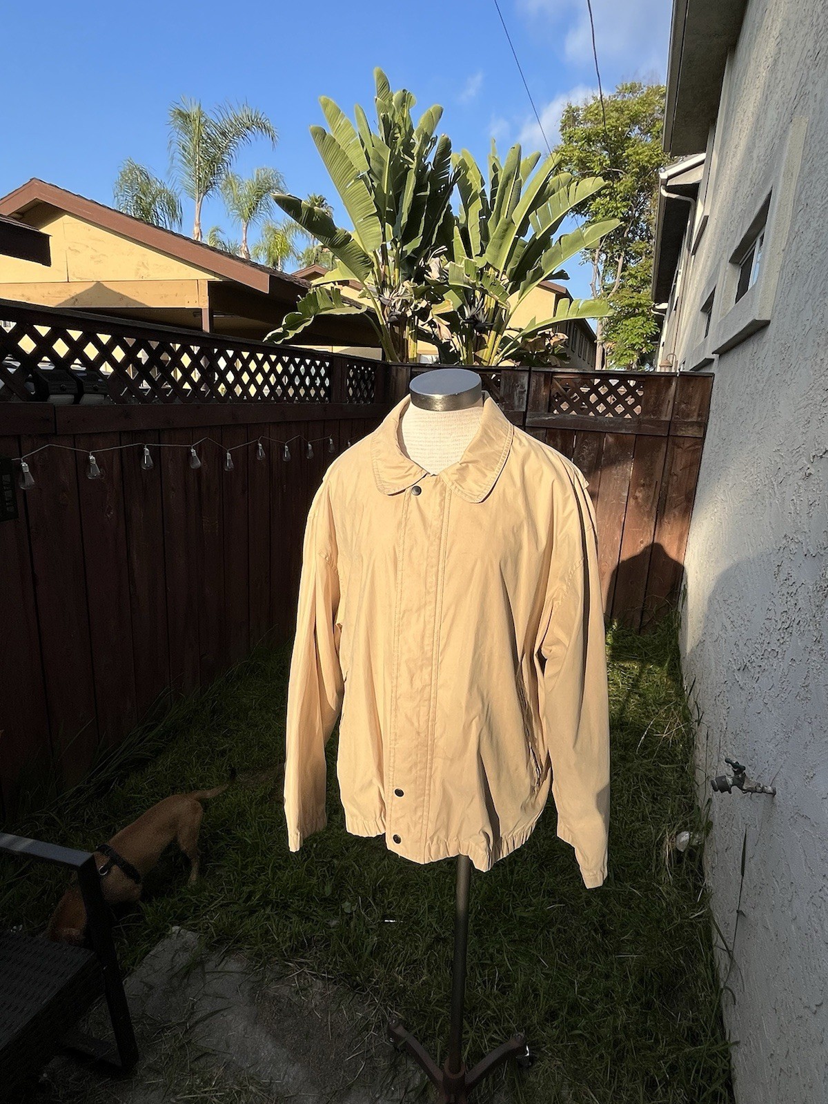 Vtg Pro-Am Golf Windbreaker Men’s XL Tan Waterproof Jacket Buttons/Zipper Oman