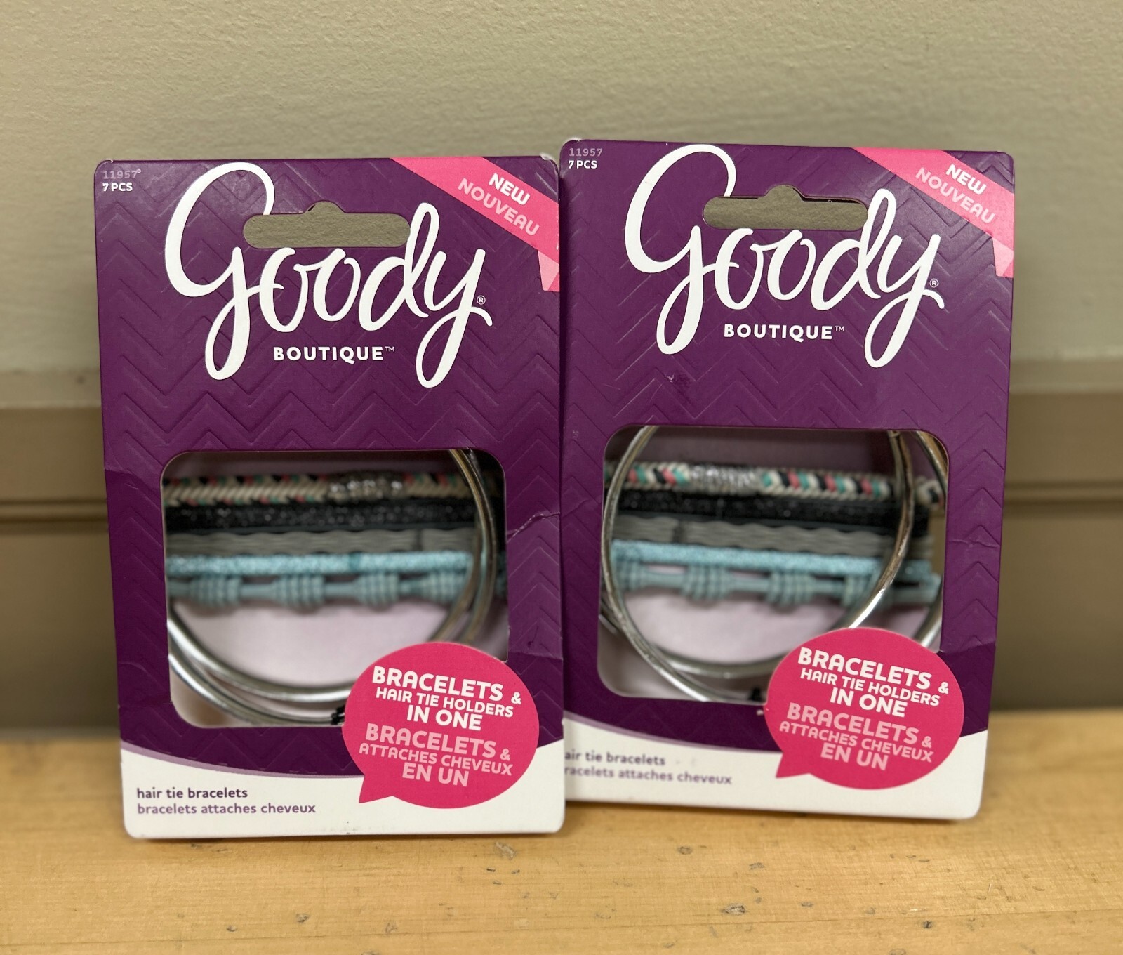 PACK OF 2 – Goody Boutique Hair Tie Bracelets, Skinny/Silver 7 Count