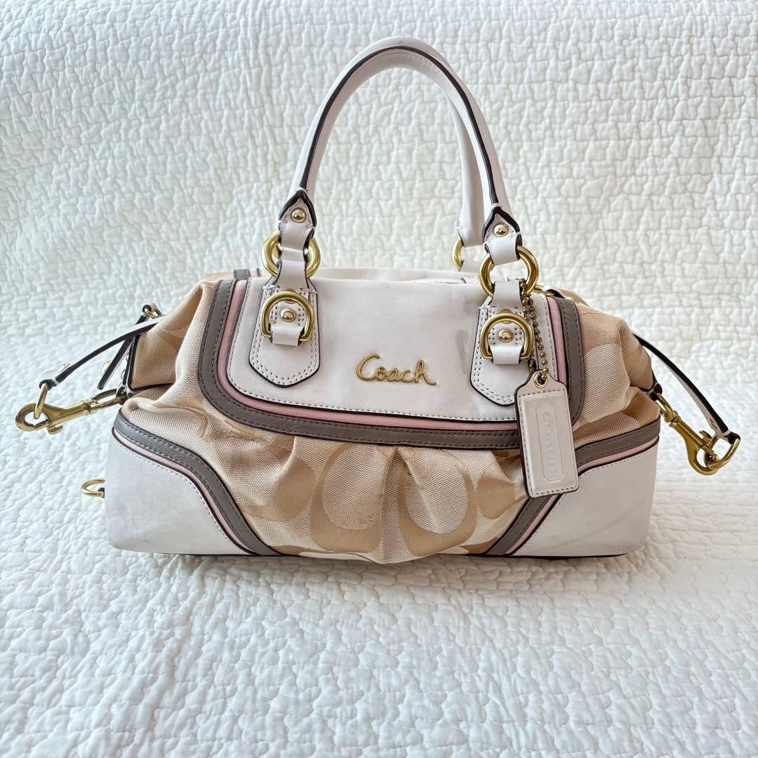 Elegant Adult COACH Signature 2way Shoulder Beige 22a