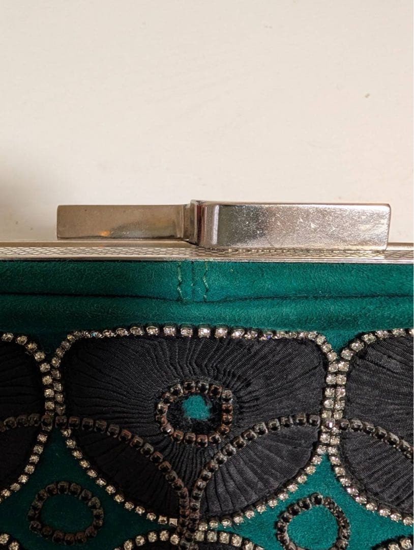Chloe Green Suede Clutch Bag Embroidered Bijou Stones Elegant Condition EX
