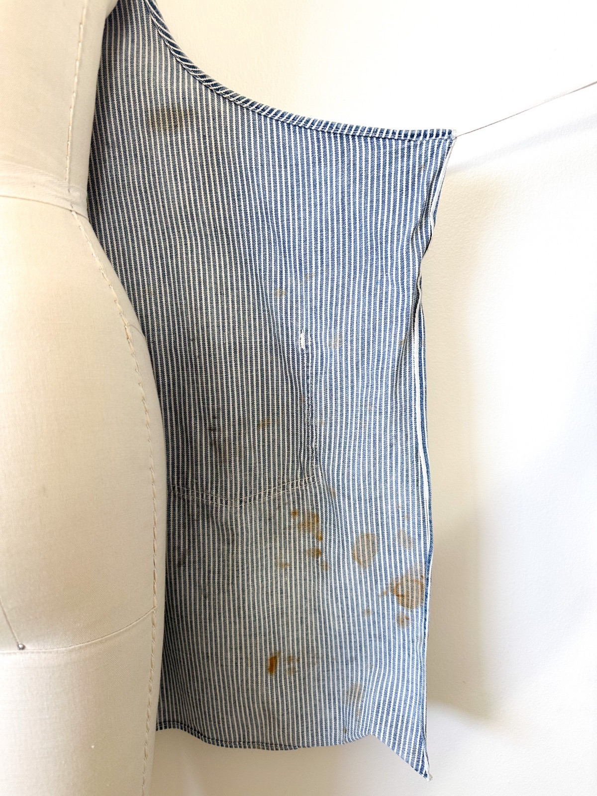 Vintage 1960s Denim Striped Distressed Apron Utility Workwear as found