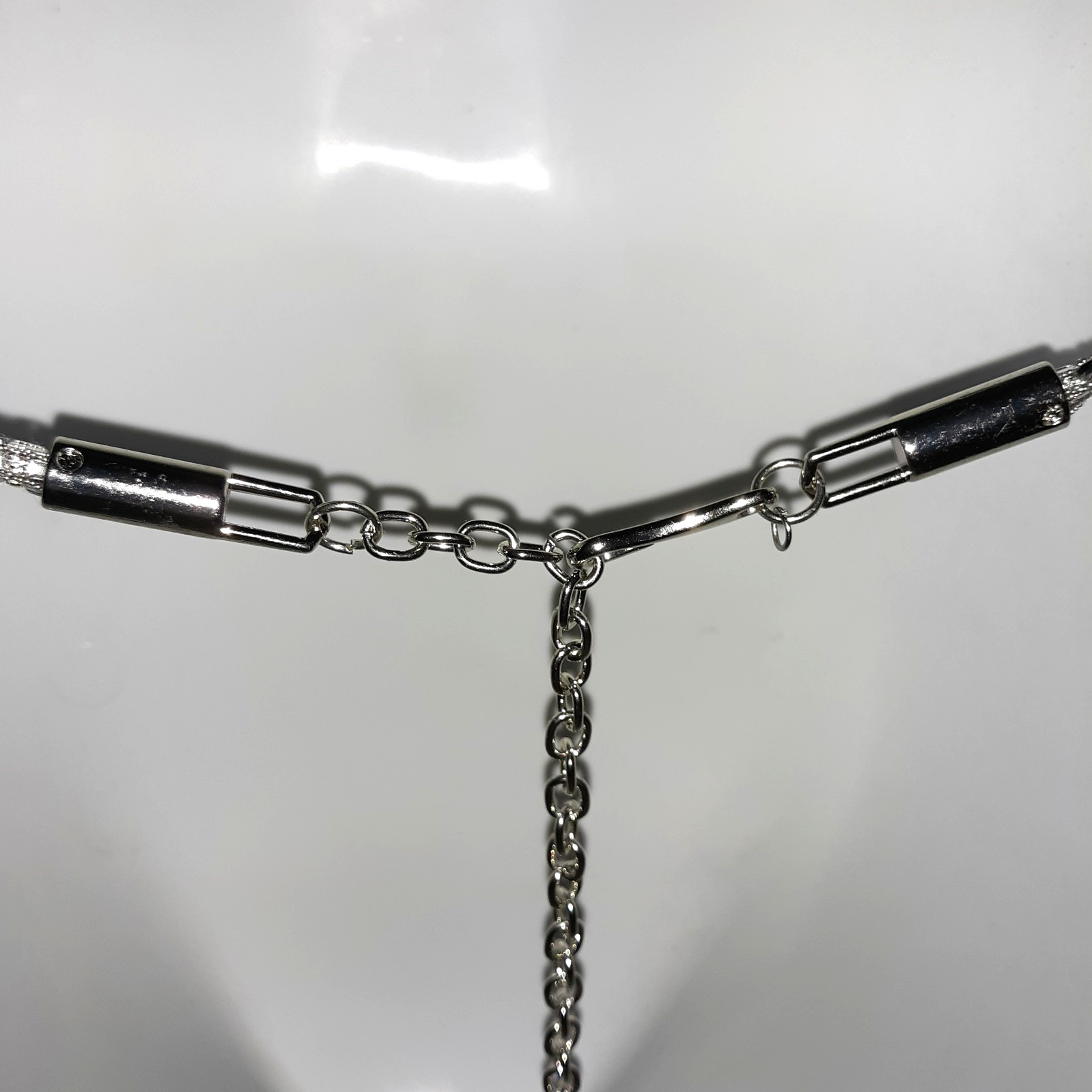 Vtg H By Halston Crystal Belt Sz L W/Bow Adj Clip Chain Clear Stones Slvr Fabric
