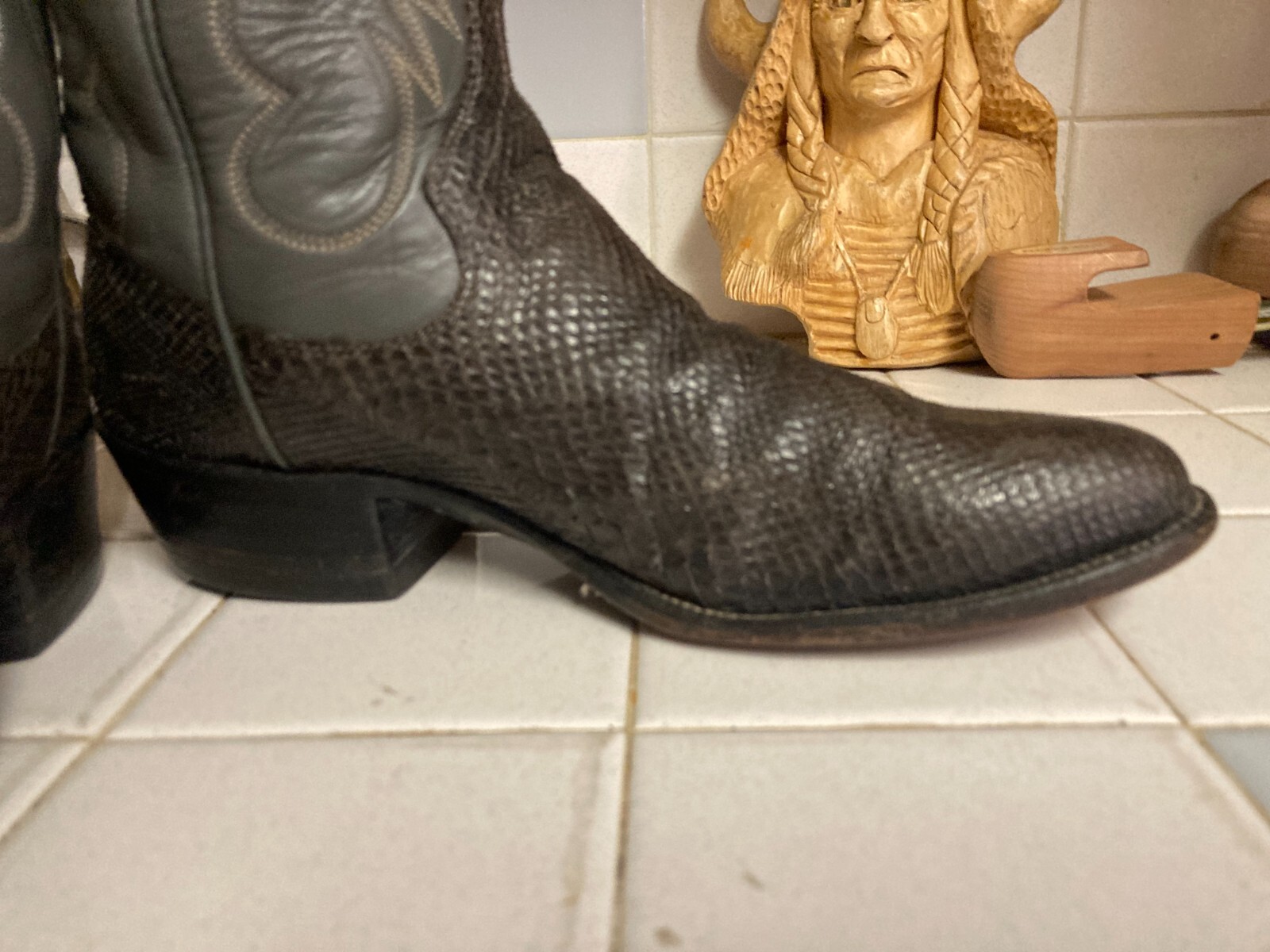 Vintage Sanders Handcrafted Boots Silver Snakeskin & Leather Pull on Men 9 B