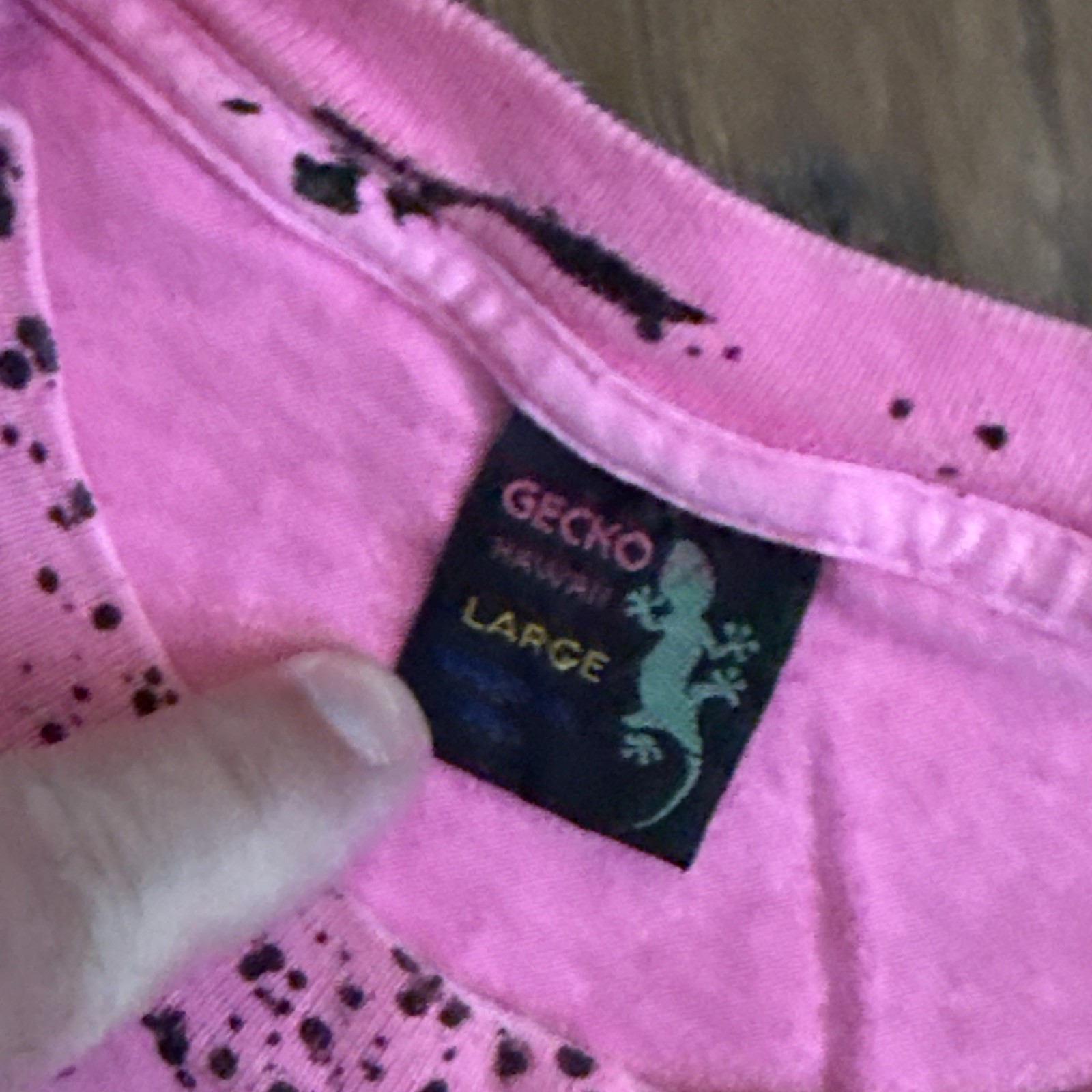 Hawaii 1980’s Gecko Splatter Pink All Over T Shirt Single Stitch Large 1989 READ