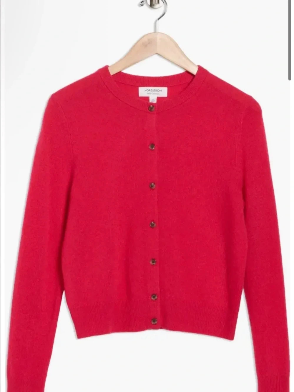 NEW, Nordstrom Cashmere Crewneck Cardigan in Red Sz S #S7570
