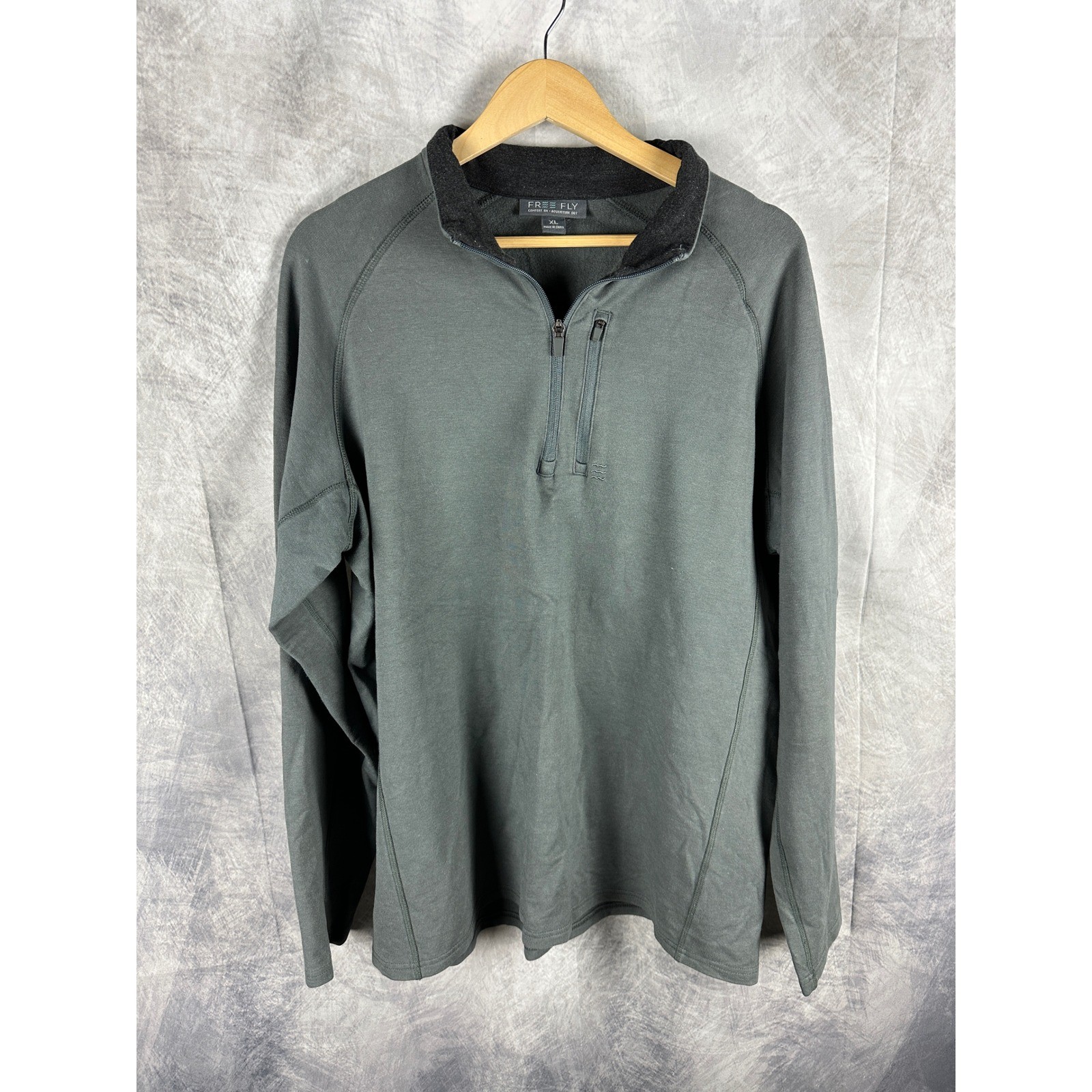 Free Fly Mens Bamboo Fleece Quarter Zip Pullover Grey XL Chest Pocket