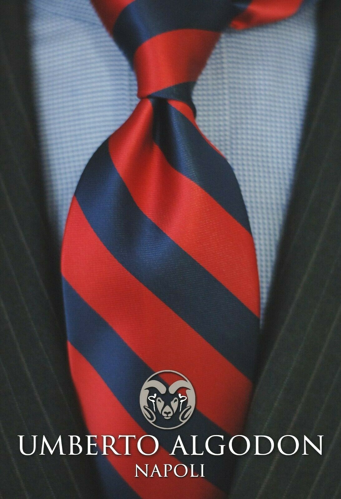 Umberto Algodon by Lord R Colton Navy & Red College Stripe Silk Necktie New