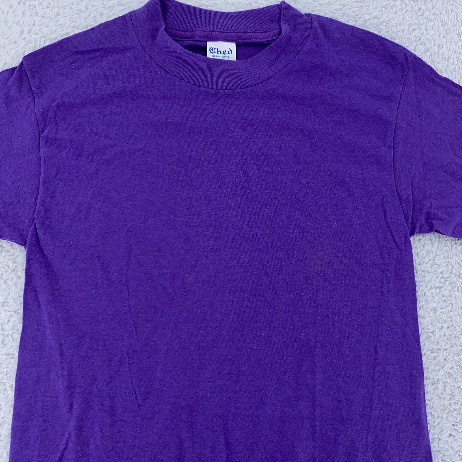 Vintage Ched Blank Purple Shirt XXXS Made USA 50 50 Poly Cotton Soft 80s Tee