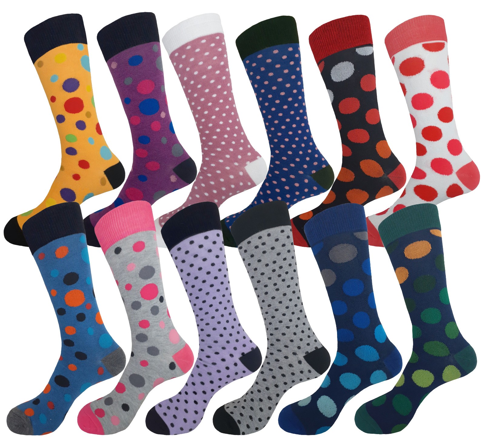 12-6 First quality Multicolor Polka Dots COTTON Dress Socks 10-13 TRUE TO SIZE