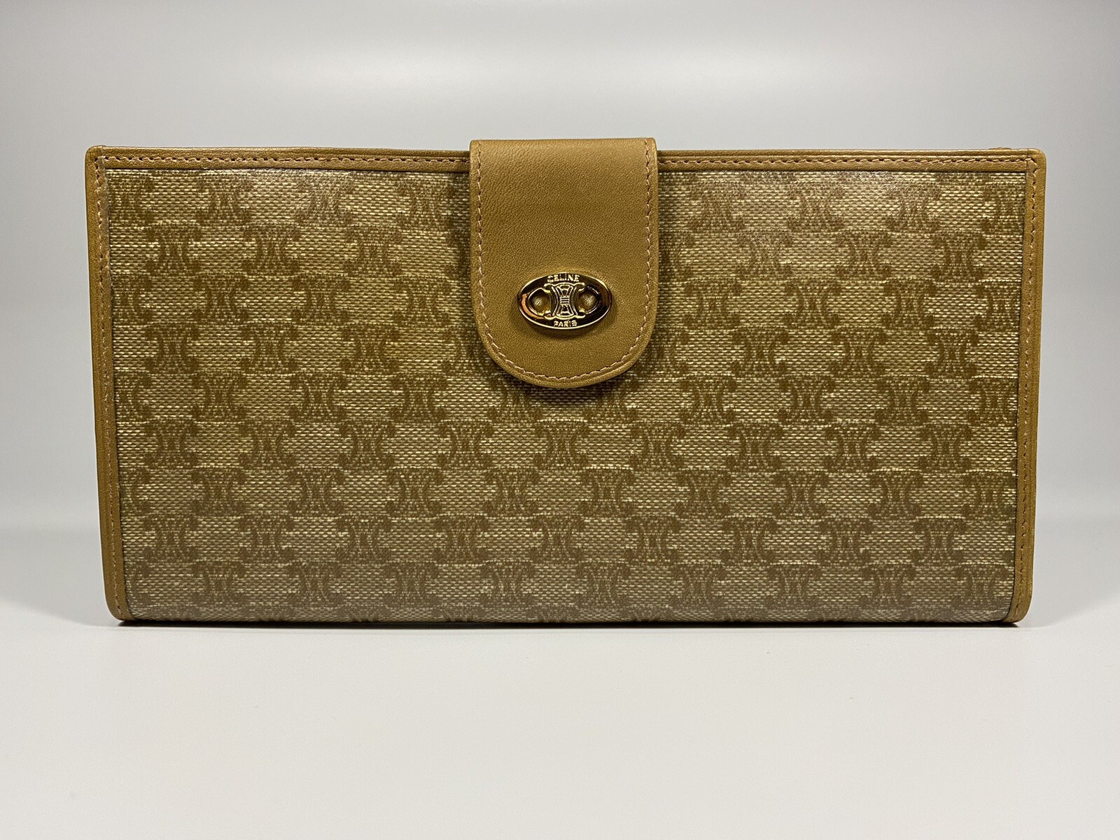 CELINE Rare Long Wallet Logo Triomphe Macadam Canvas Leather Made in Italy