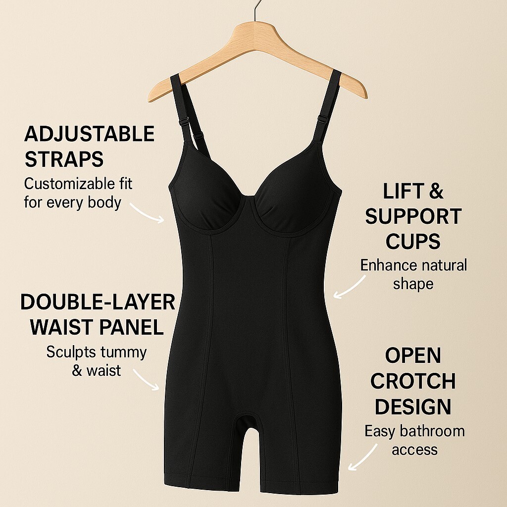 Seamless Slimming Bodysuit for Women – Adjustable Straps & Built-In Bra