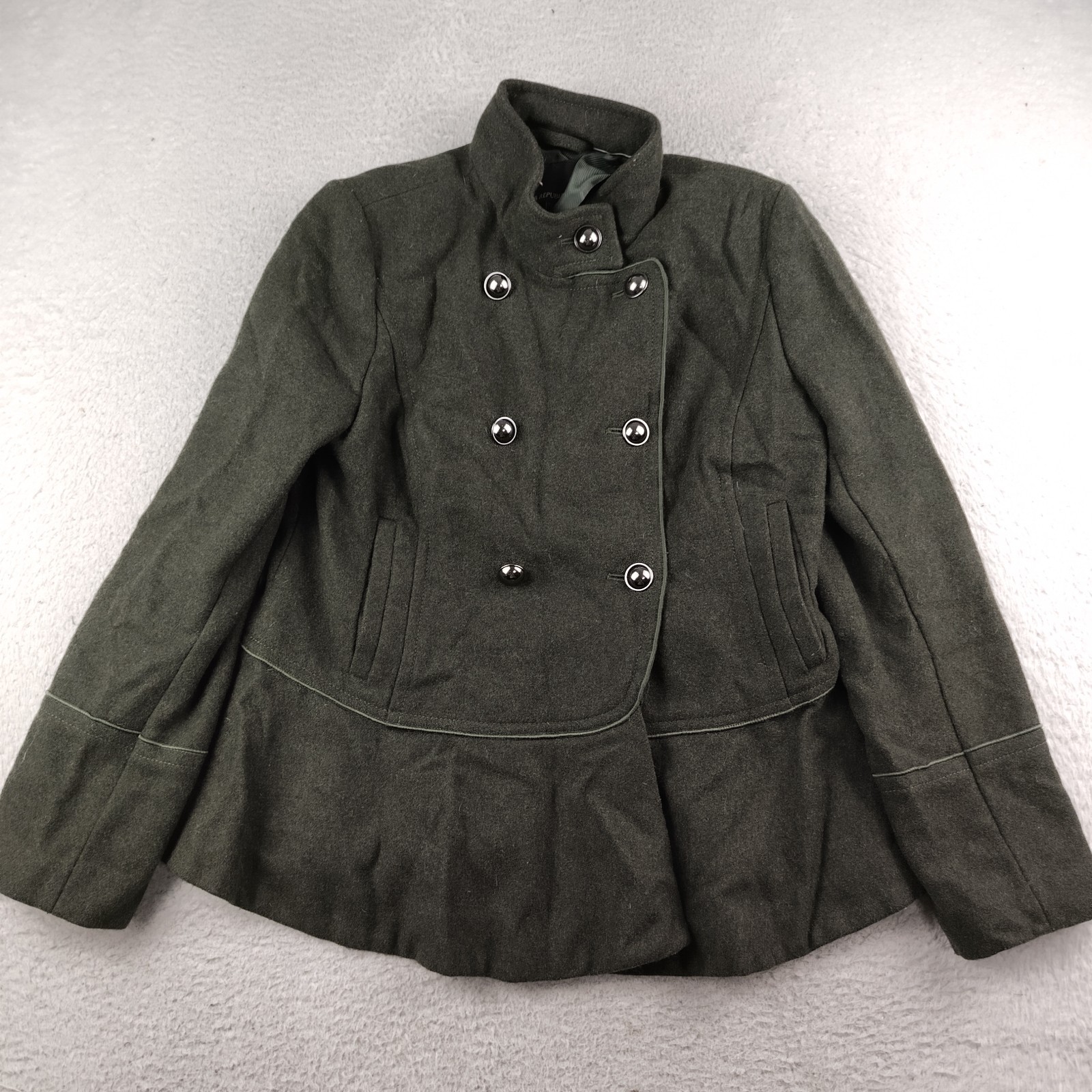 Banana Republic Mario Bellucci Wool Military Peplum Coat Double Breasted SZ Smal