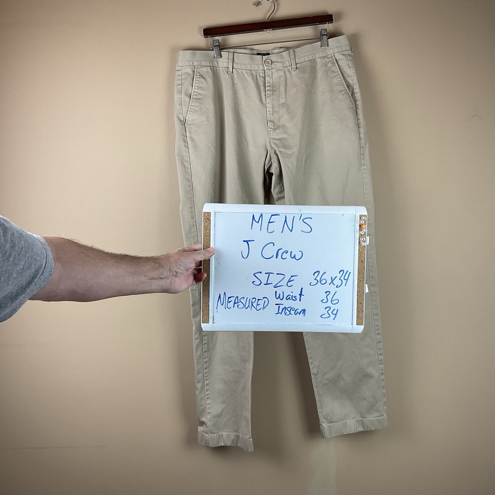 J. Crew The Sutton Chino Dress Pants Mens 36 X 34 Khaki Cotton Flat Front