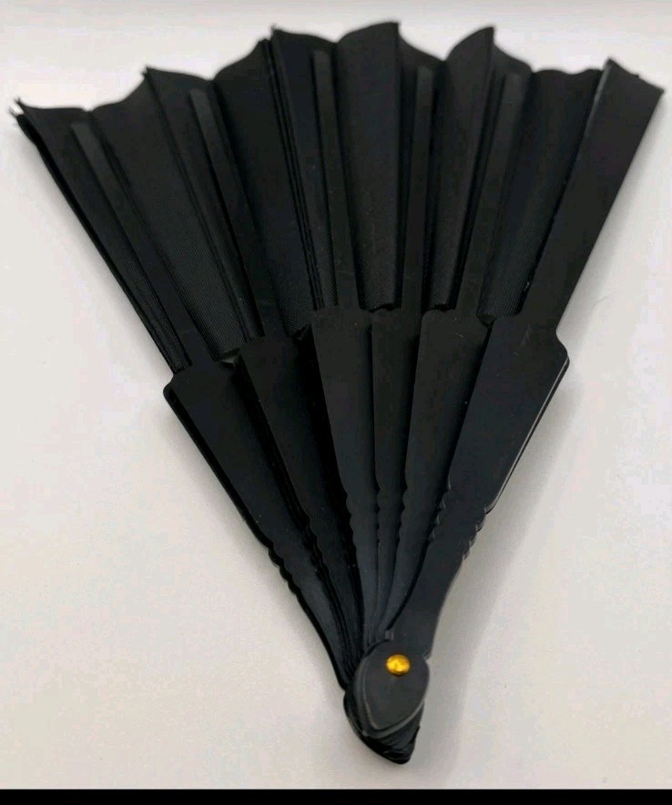 Folding Fan Hand Classic Style Fabric Plastic Handle Black Pack Of 10