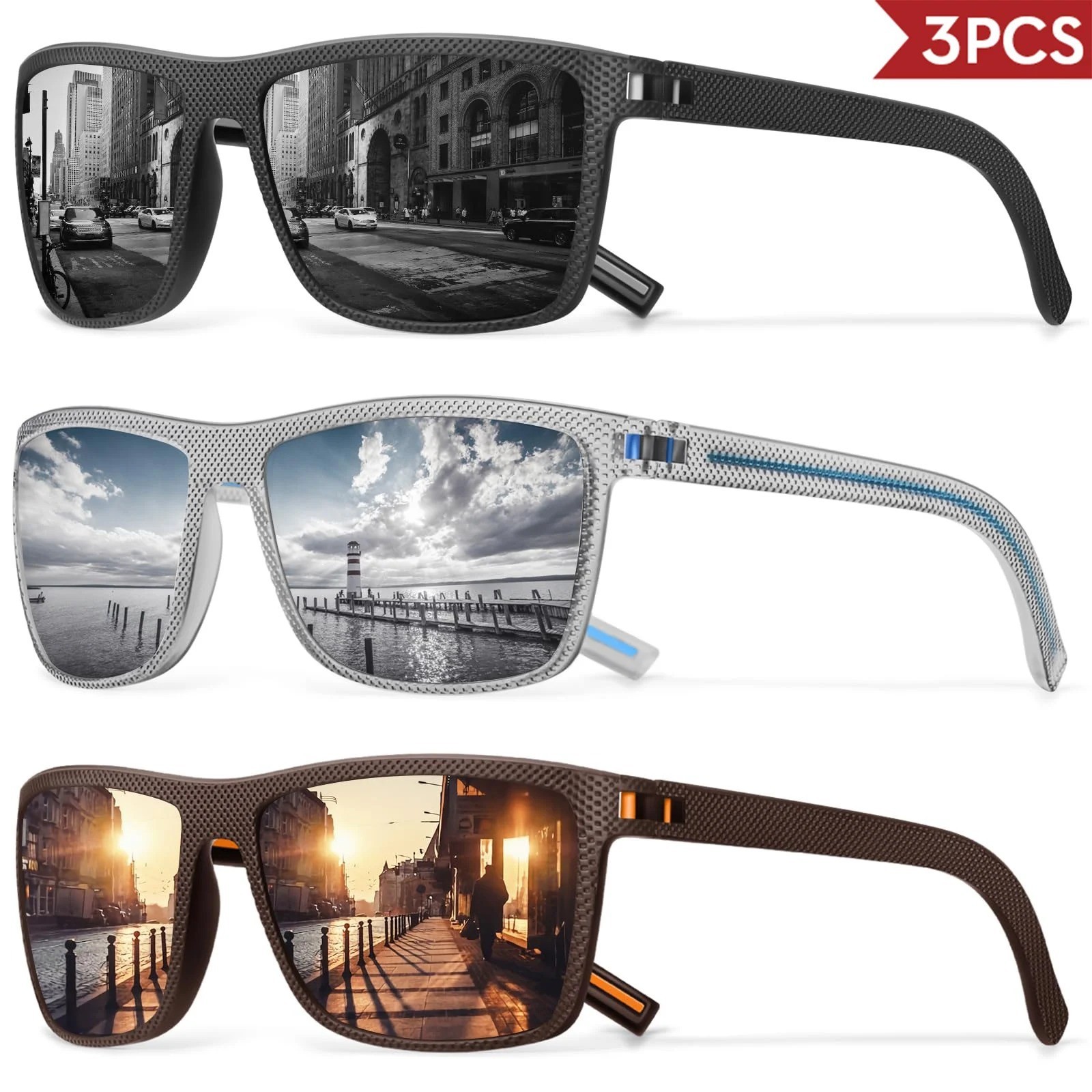 3/4 Pack New Designer Box Polarized Colorful Sunglasses for Men and Women