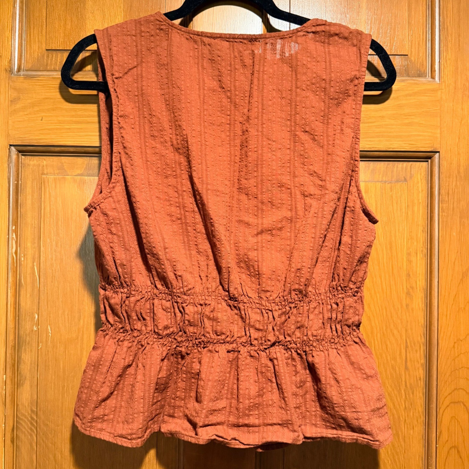 Sanctuary Anthropology Womens XL Burnt Orange Cotton Smocked Waist Peplum Top