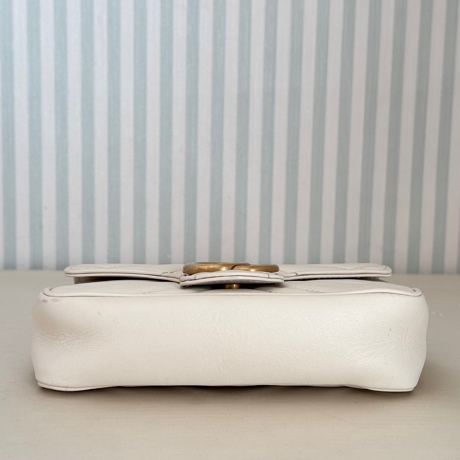 GUCCI GG Marmont 476433 Leather Chain Shoulder Bag White Crossbody with Dust Bag