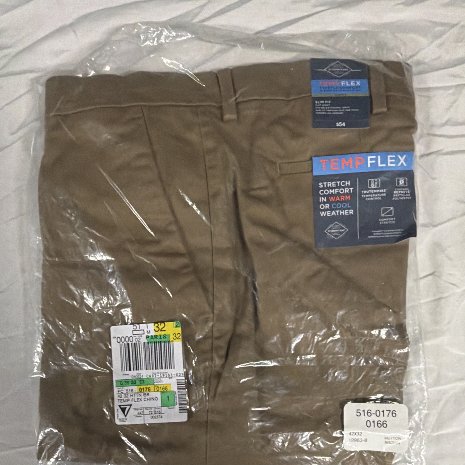 St. John’s Bay Temp Flex Slim Fit Stretch Flat Front Tapered Twill Chino 42