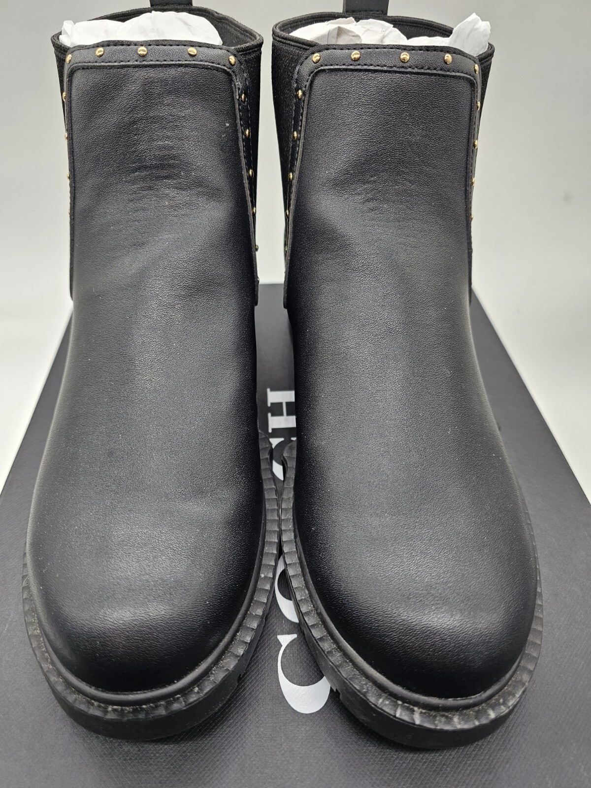 Coach NEW Lory Leather Bootie Womens Size 7 Black Studded Ankle Boots