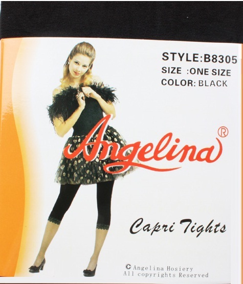 LADIES FOOTLESS TIGHT/CAPRI LEGGINGS With Lace Trim Angelina One Size