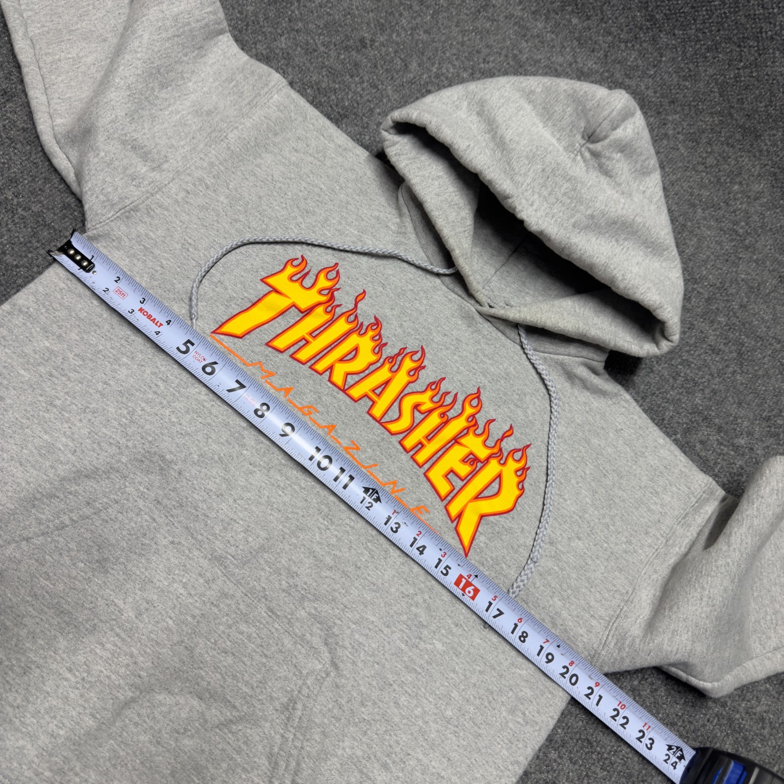 Vintage 00s Thrasher Skateboarding Hoodie Flame Design Gray Flames Men Small