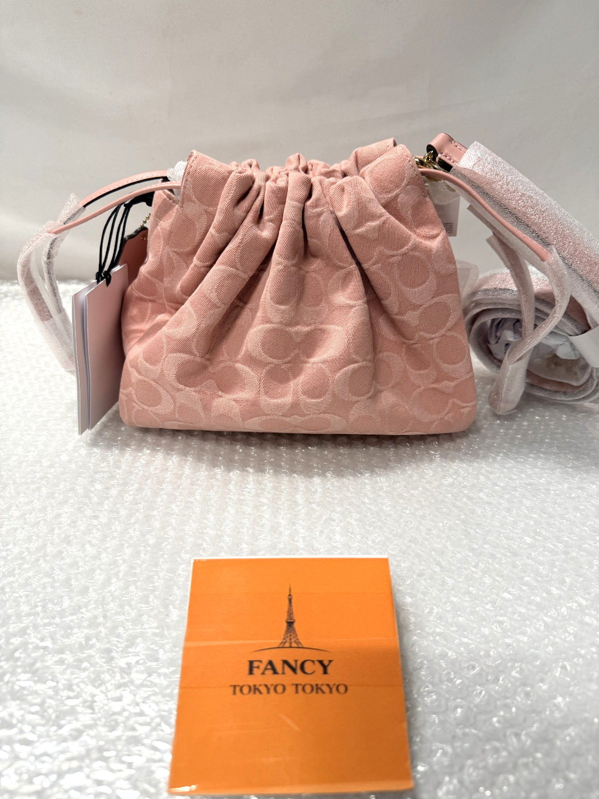 COACH Faye Drawstring Bag Signature Denim Light Pink CFD03 IMNH1 Auth New