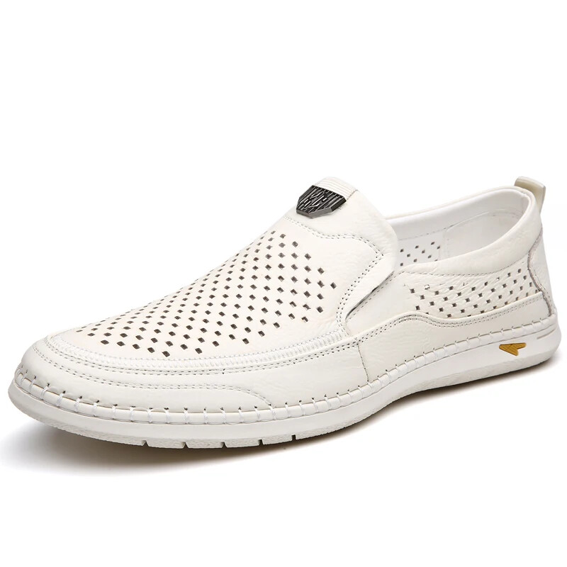 Men’s Casual Breathable Loafer Genuine Leather Moccasin Hollow Out Driving Shoes