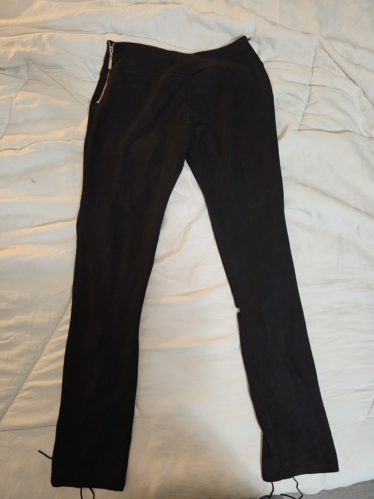 NUDE Women’s Black Solid Dress Pants Lace-Up Eyelet Accents Zip Closure