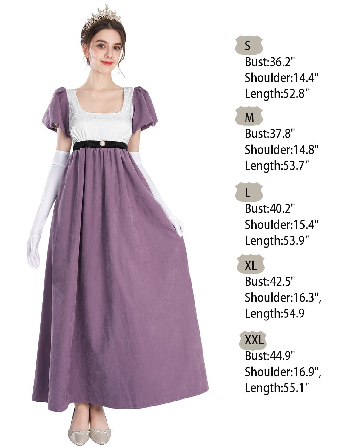 CR ROLECOS Regency Dresses for Women 1800s Empire Waist Dress Victorian Ball Gow