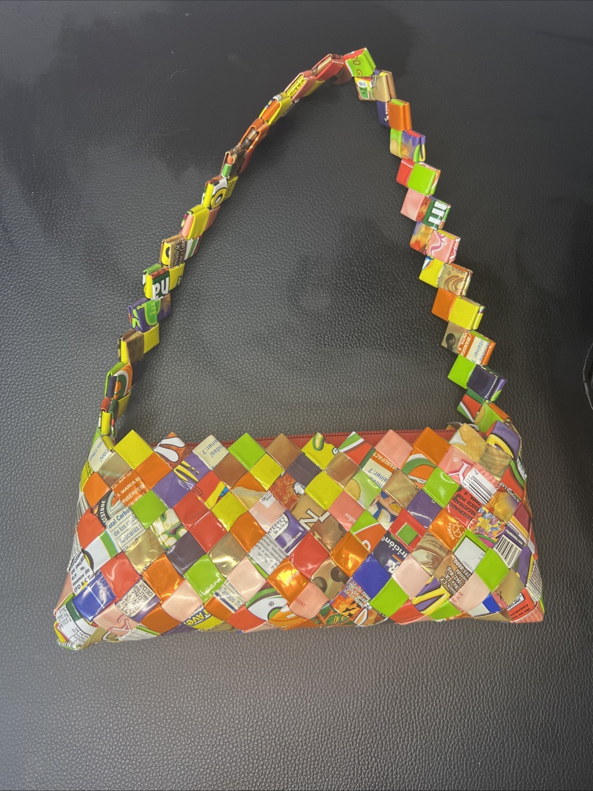 One Of A Kind Purse Shoulder Bag Up-Cycled From Candy/Gum Folded Wrappers