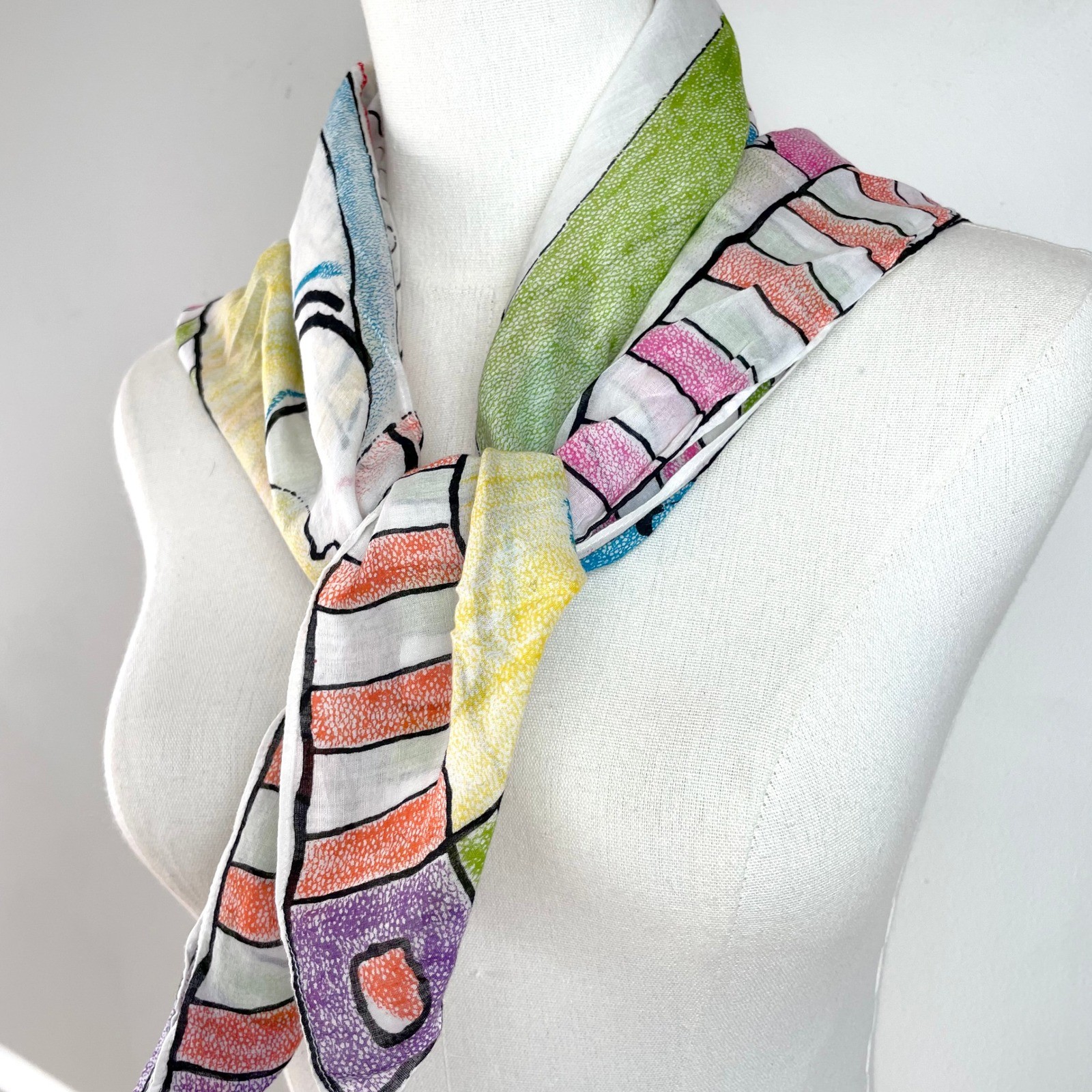 Vintage 80s Abstract Art Print Square Scarf Geometric Maximalist Dopamine Artsy