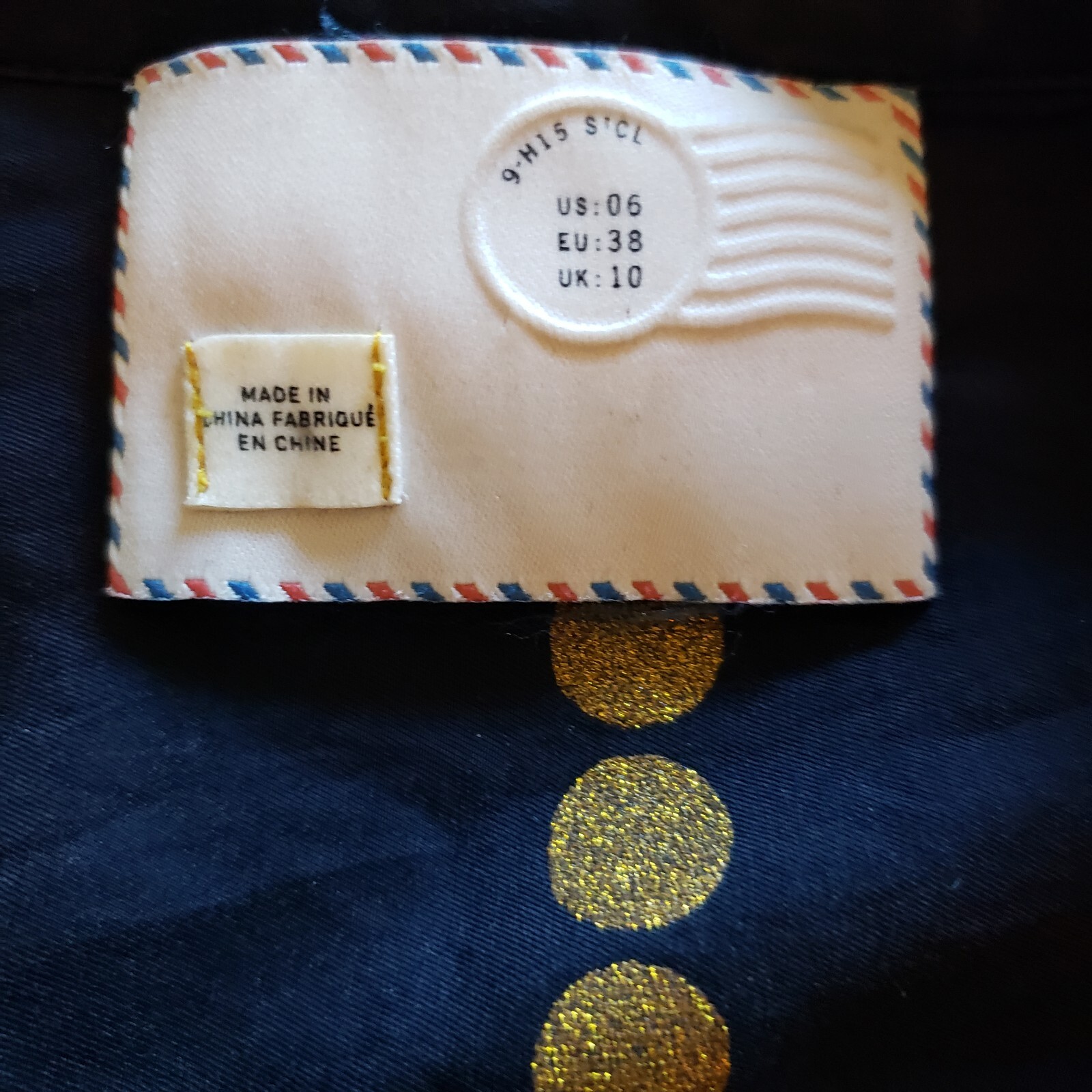 Anthropologie Postmark Dress Womens 6 Navy Gold Dots Slit Sleeves Silk Blend EUC